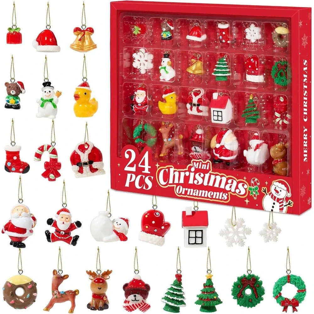 24 Pcs Mini Christmas Ornaments Set Resin‎ Miniature Holiday Advent Calendar